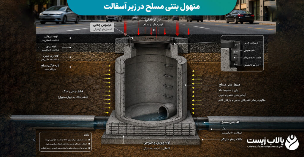 منهول بتنی مسلح در زیر آسفالت